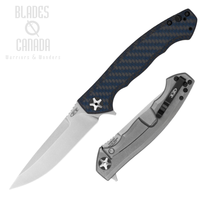 Zero Tolerance 0452BLUCF Flipper Framelock Knife, CPM MagnaCut, Carbon Fiber Blue, ZT-0452BLUCF